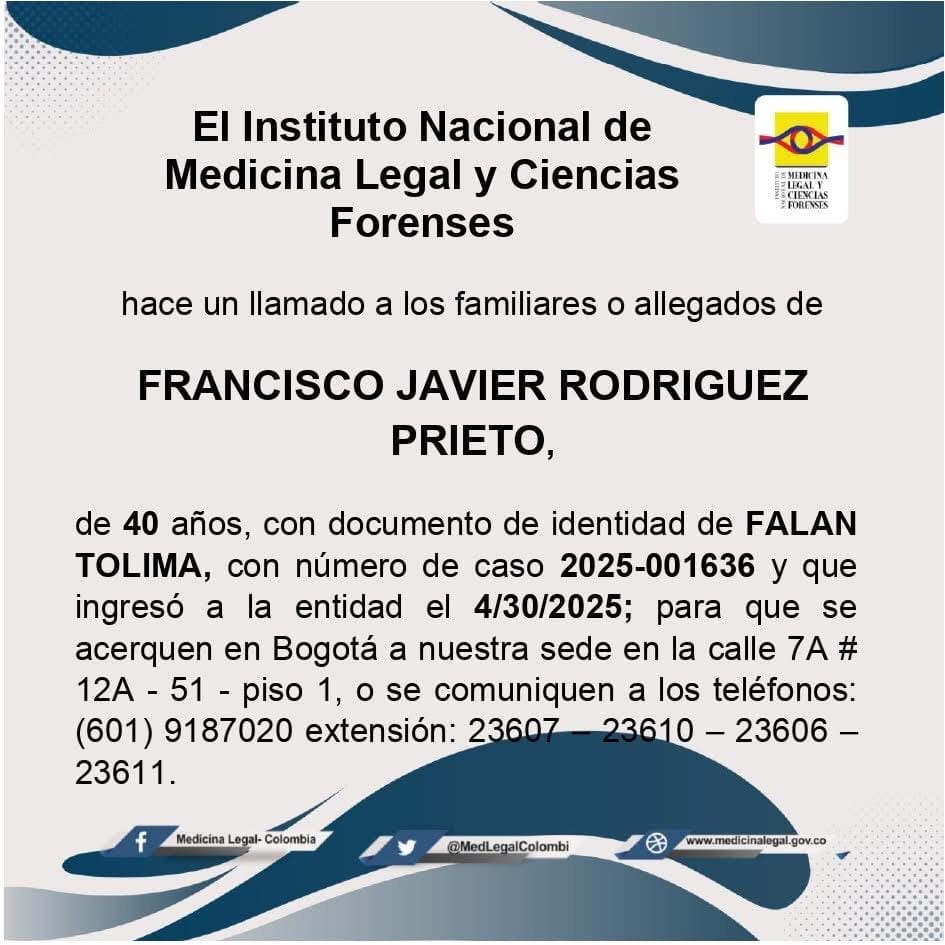 ANUNCIO DEL INSTITUTO NACIONAL DE LEGAL Y CIENCIAS FORENSES :