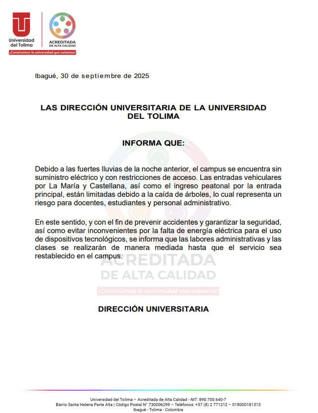 FUERTES AFECTACIONES EN LA UNIVERSIDAD DEL TOLIMA DEJA LA TORMENTA EN IBAGUÉ.