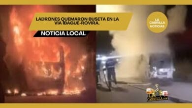 Ladrones quemaron buseta en la vía Ibagué-Rovira.
