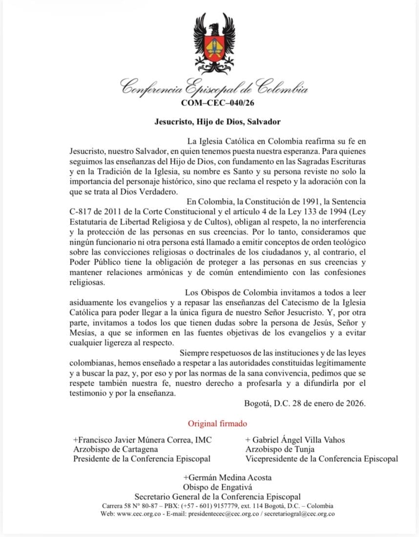 Este es el documento que la Conferencia EPiscopal de Colombia en dónde se expresan sobre lo sucedido